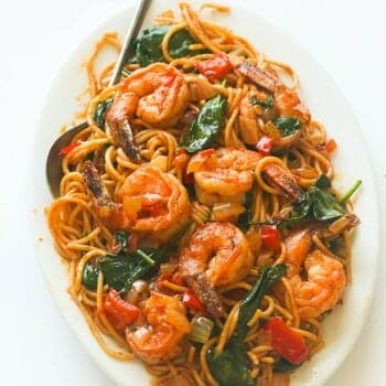 Spicy Shrimp tomato spinach pasta