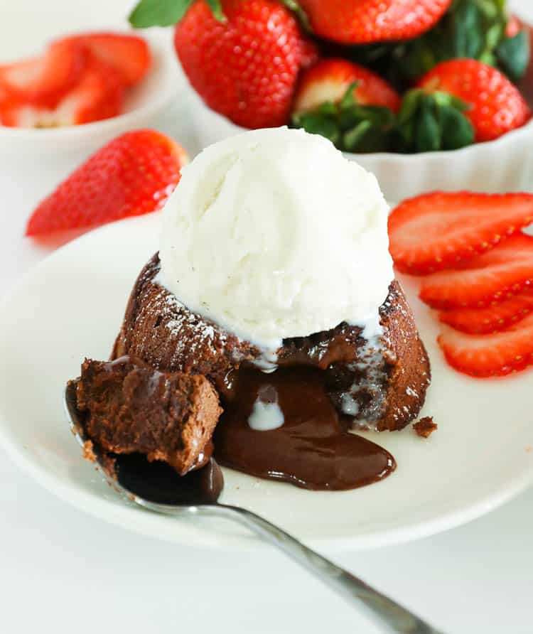 Chocolate Molten Lava Cake topped with a scoop of vanilla ice cream