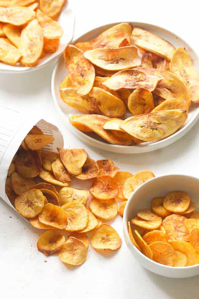 Plantain Chips in a bowl and a bag