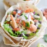 Tostada Bowl with shrimp salad for a delicious lunch