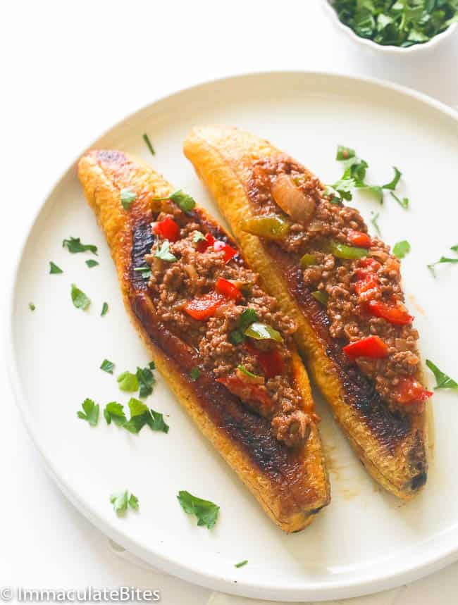 Stuffed baked plantains