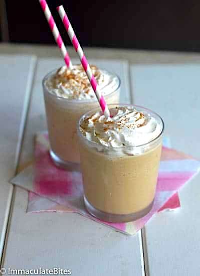 Refreshing Blended Thai Iced Coffee topped with homemade whipped cream