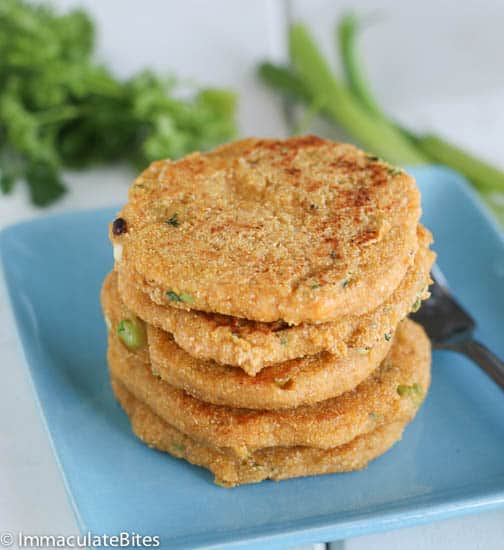 A stack of freshly made Tatale (African Plantain Pancakes) ready to enjoy