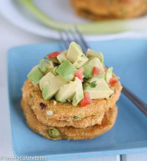 Tatale topped with avocado salad for a healthy snack