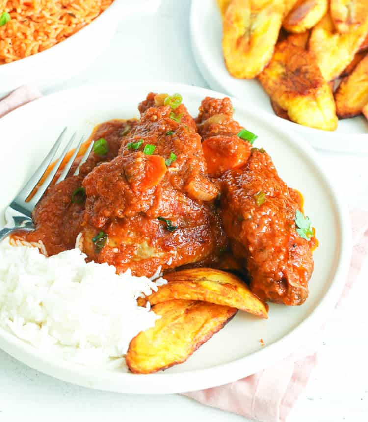 Chicken Stew with rice and plantains