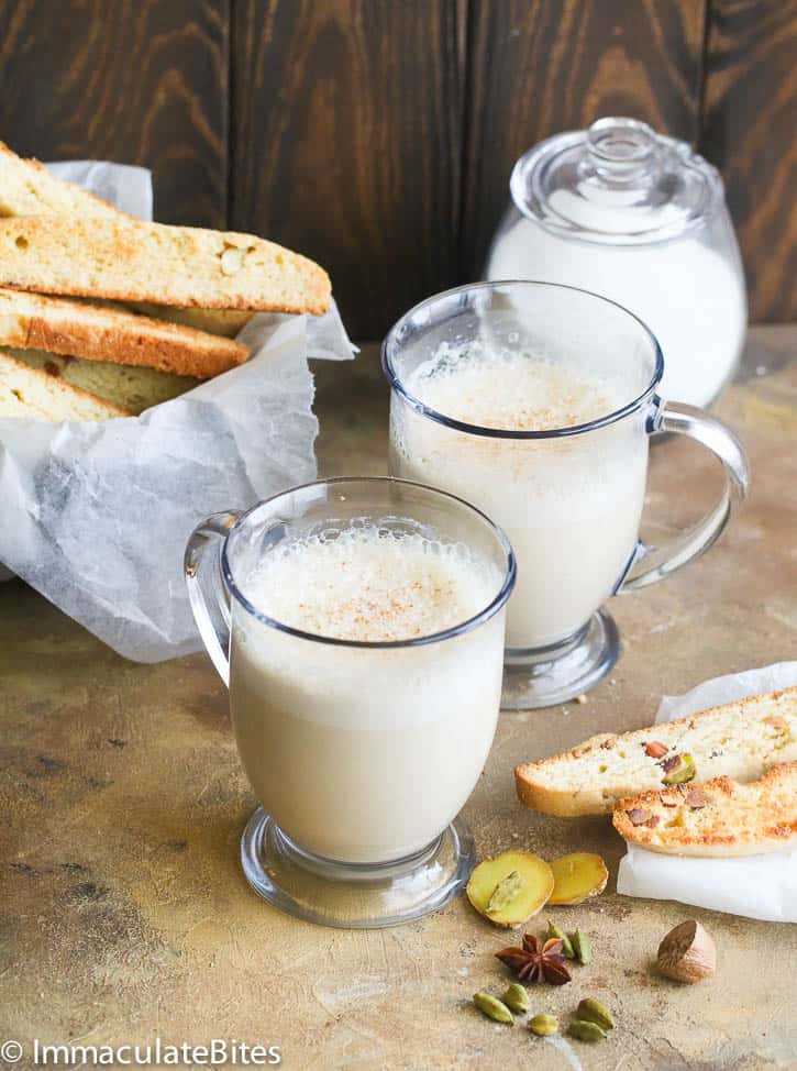 Two steaming cups of chai tea latte to enjoy with a friend
