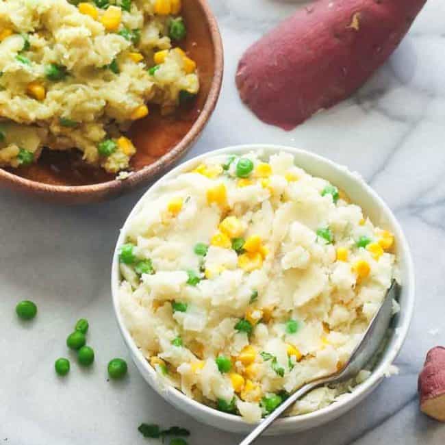 Irio (Mashed Sweet Potato with Peas and Corn)