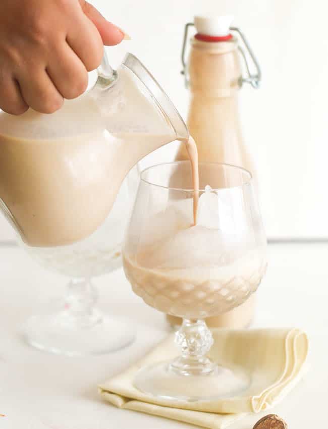 Pouring a glass of freshly made Irish cream