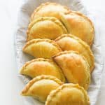 Jamaican beef patties ready to serve in a basket