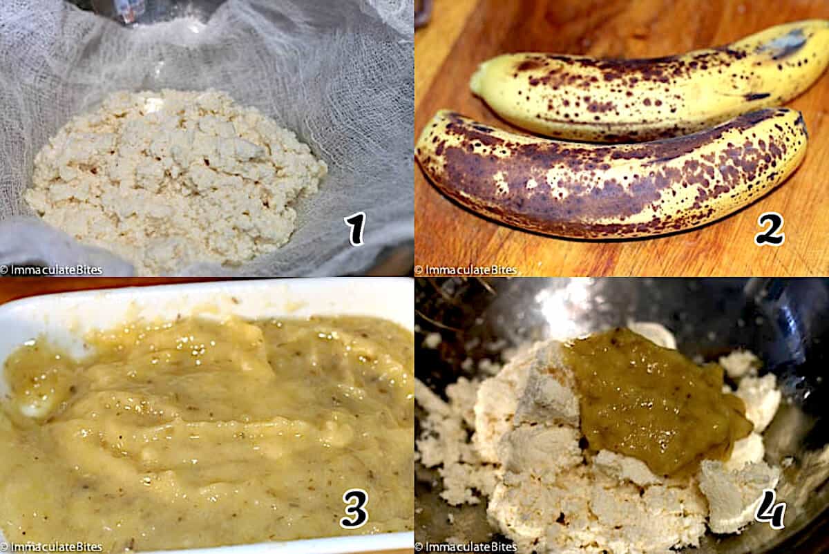 Process the yuca, mash the banana, and mix the dough