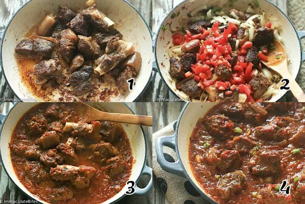 Reverse sear the meat, add the aromatics and spices, and simmer until ready.