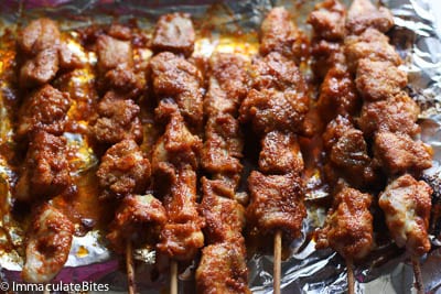 Chicken suya skewers fresh from the oven