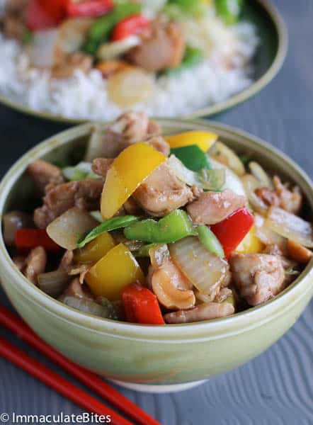 Insanely good Asian Cashew Chicken over steaming rice