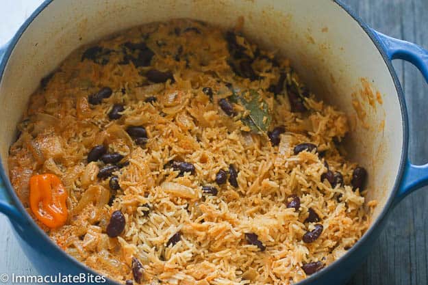 Cooked Rice and Beans in a Pot