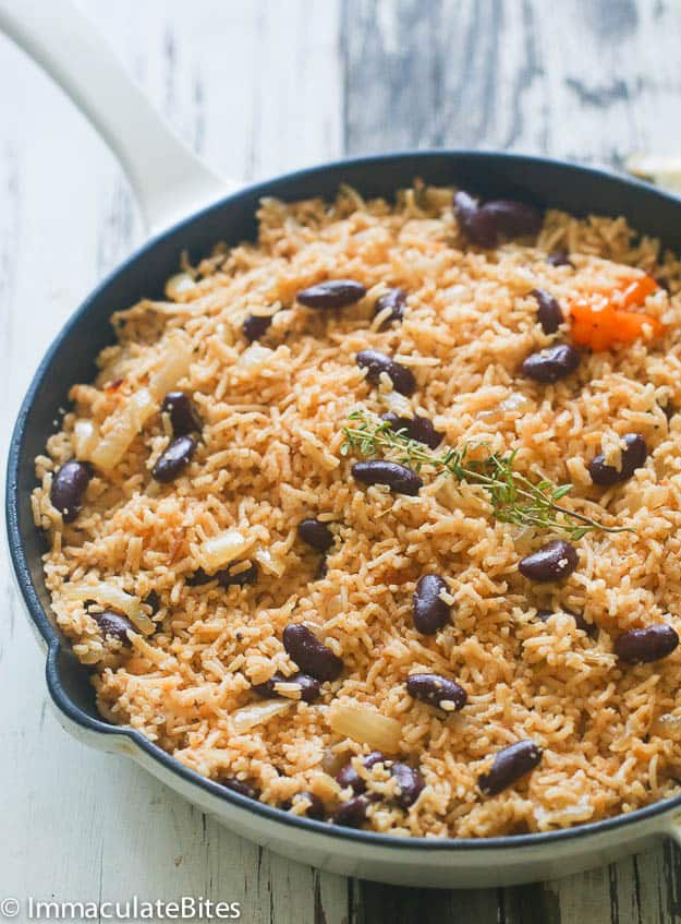 Caribbean Rice and Beans in a pan