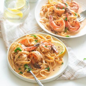 Creamy Bacon Fettuccine Shrimp Scampi