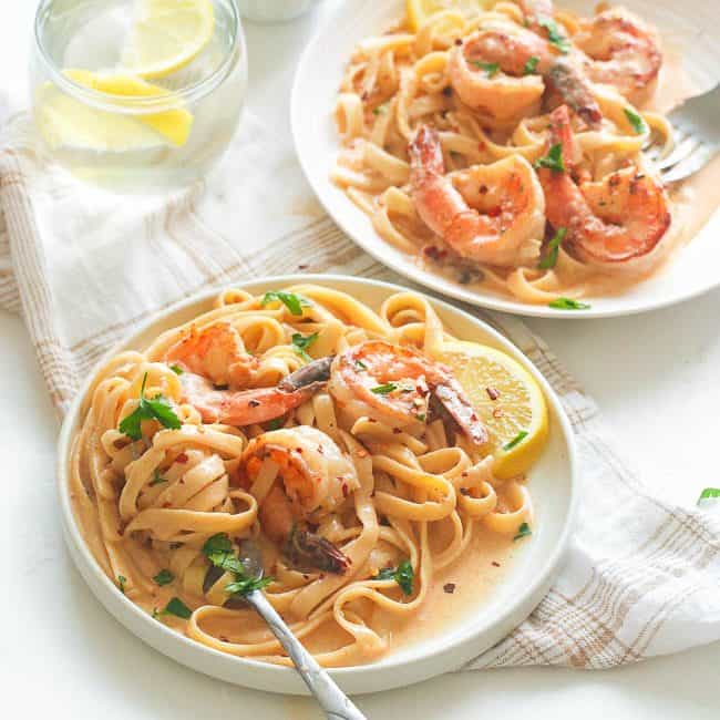 Creamy Bacon Fettuccine Shrimp Scampi