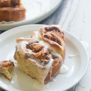 A decadent cinnamon bun on a plate ready to please