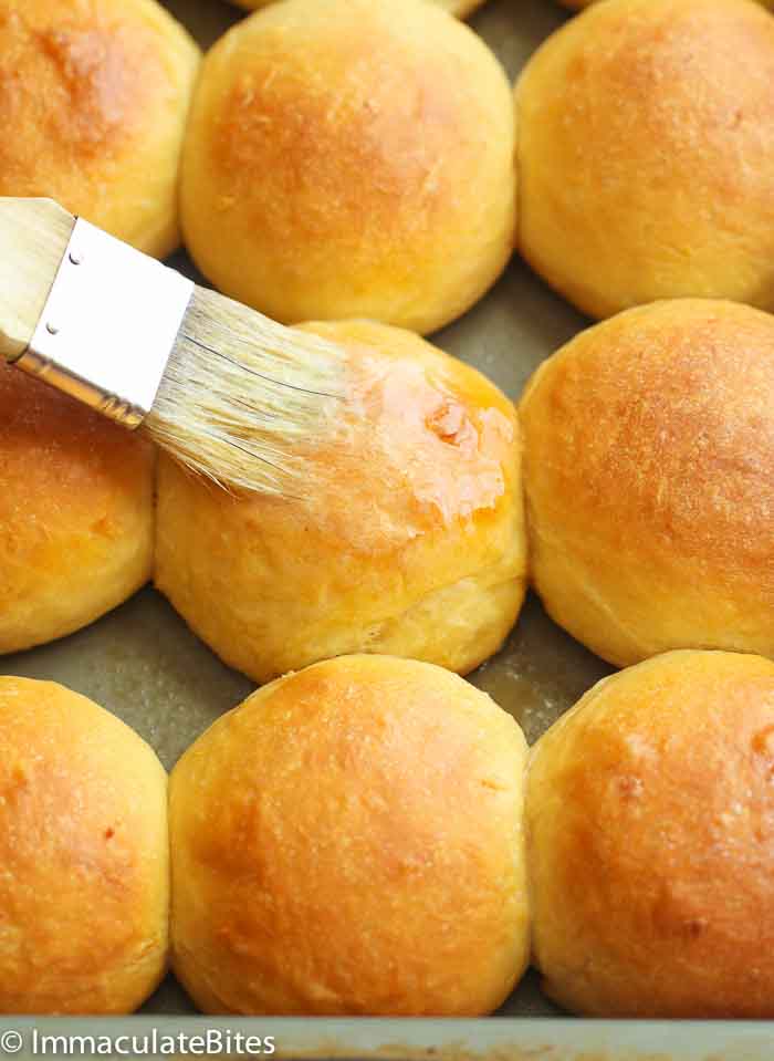 Hawaiian sweet rolls with melted butter right out of the oven.