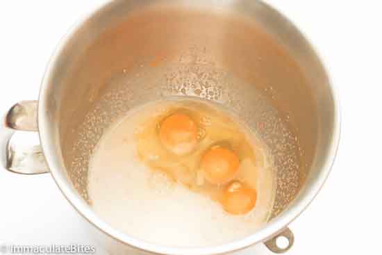 Eggs added to yeast mixture