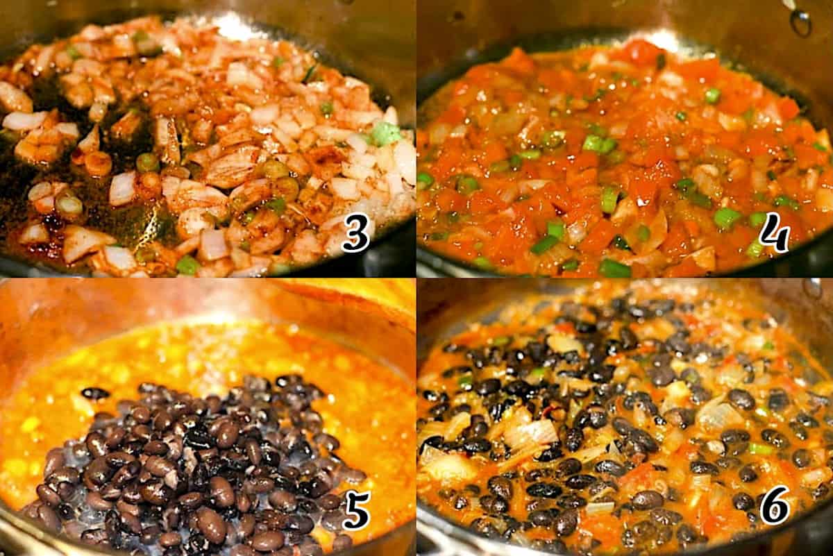 Saute filling and add beans