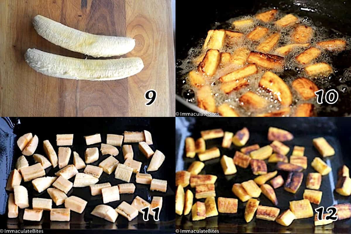 Either fry or bake the diced plantains