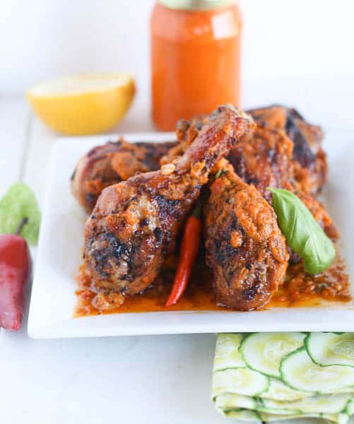 Serving up an insanely good plateful of piri piri chicken legs