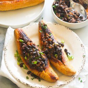 Baked Stuffed Plantains and Black Beans