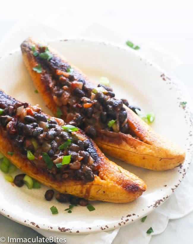 Baked Stuffed Plantains With Black Beans(Vegan) Immaculate Bites