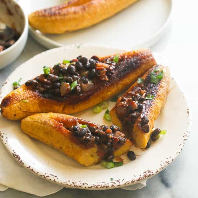 Baked Stuffed Plantains With Black Beans(Vegan)