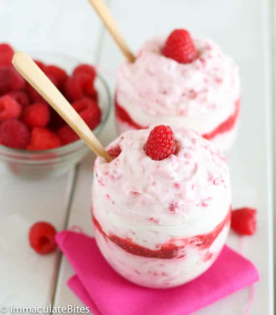Amazingly refreshing raspberry fool topped with fresh fruit