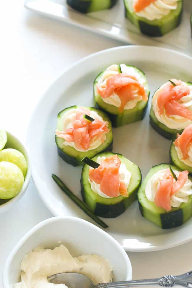 Cucumber Salmon Cream Cheese Appetizers ready to enjoy