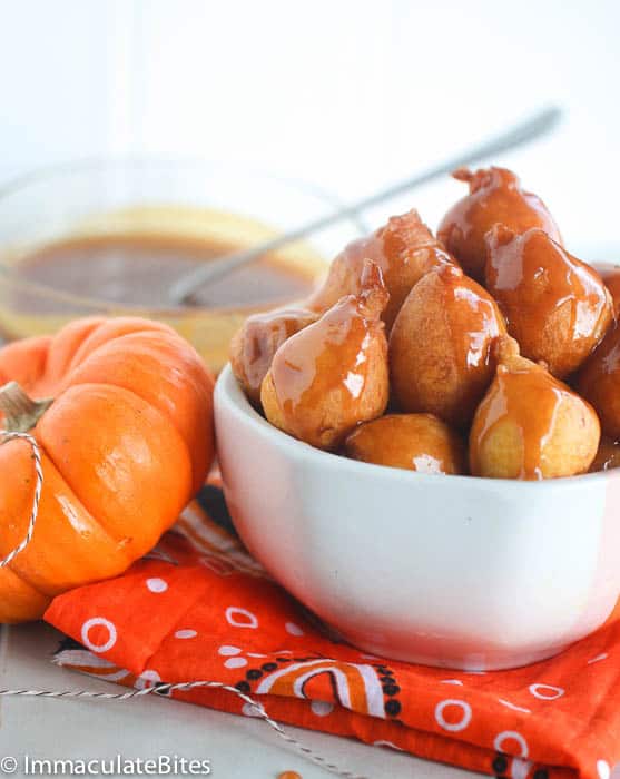 Pampoenkoekies (Pumpkin Fritters) Drizzled with Caramel Sauce
