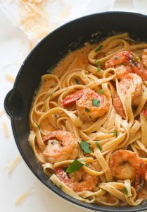 Creamy Shrimp and Pasta fresh from the skillet