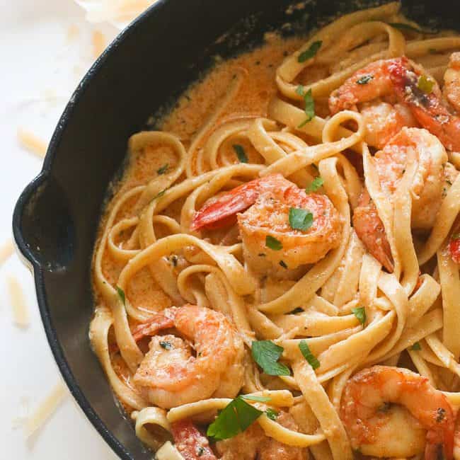 Creamy Shrimp and Pasta fresh from the skillet