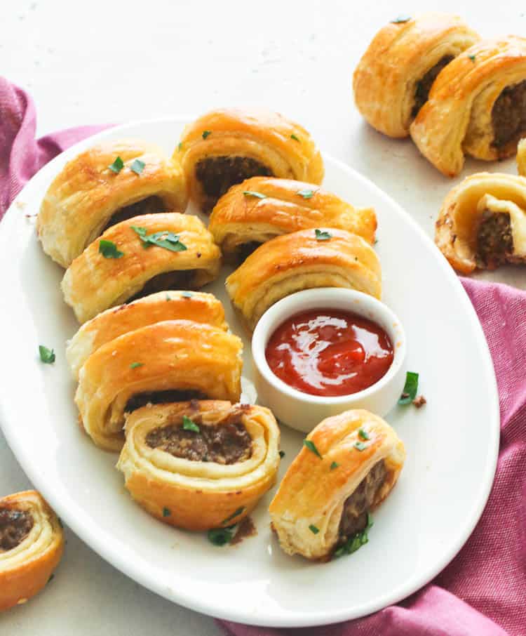 Sausage Rolls served with ketchup