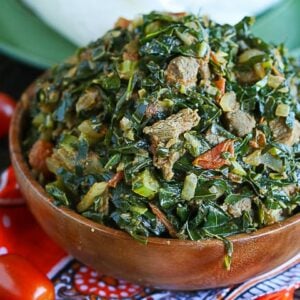 Serving up a delectable bowl of sukuma wiki (African collard greens) with ugali or fufu