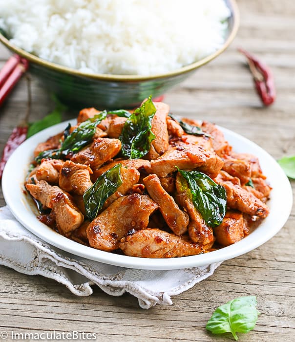 Get ready to enjoy freshly cooked Thai basil chicken and steamed rice