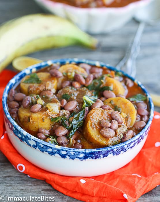 A bowl full of Plantains and Beans 