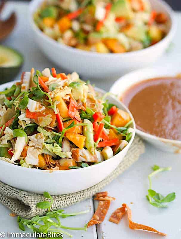 Gorgeous and colorful Asian pea shoot salad for a healthy meal