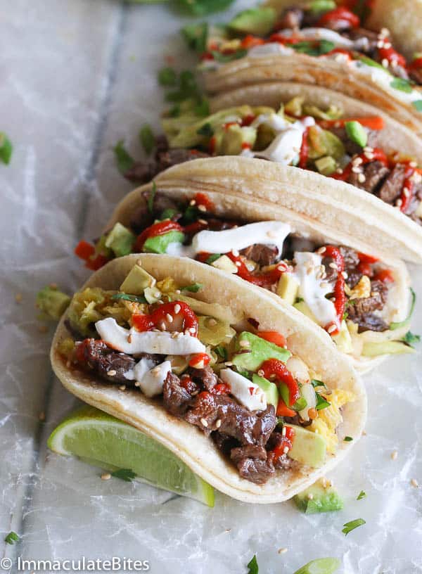 Korean Beef Tacos with kimchi for tasty fusion goodness