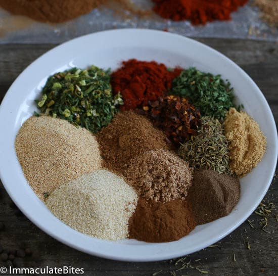 Jamaican Jerk Seasoning Ingredients on a White Plate