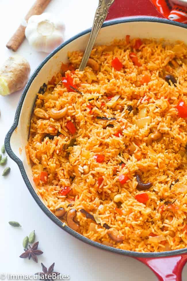 a pan of East African Pelau or Pilau Rice