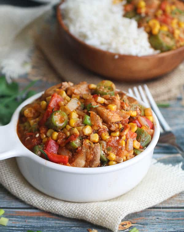 Chicken Okra in a Small Bowl
