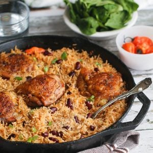 Serving up super satisfying Caribbean jerk chicken and rice in one pot