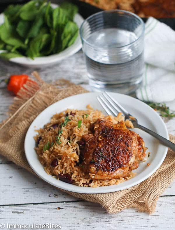 An insanely delicious plateful of jerk chicken and rice