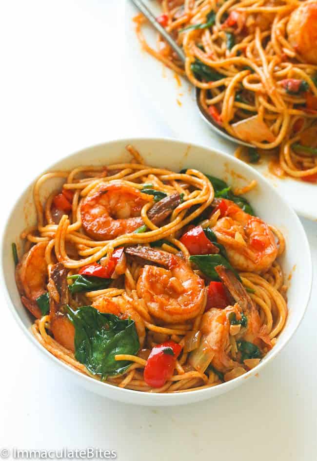 Spicy Shrimp Spinach Pasta