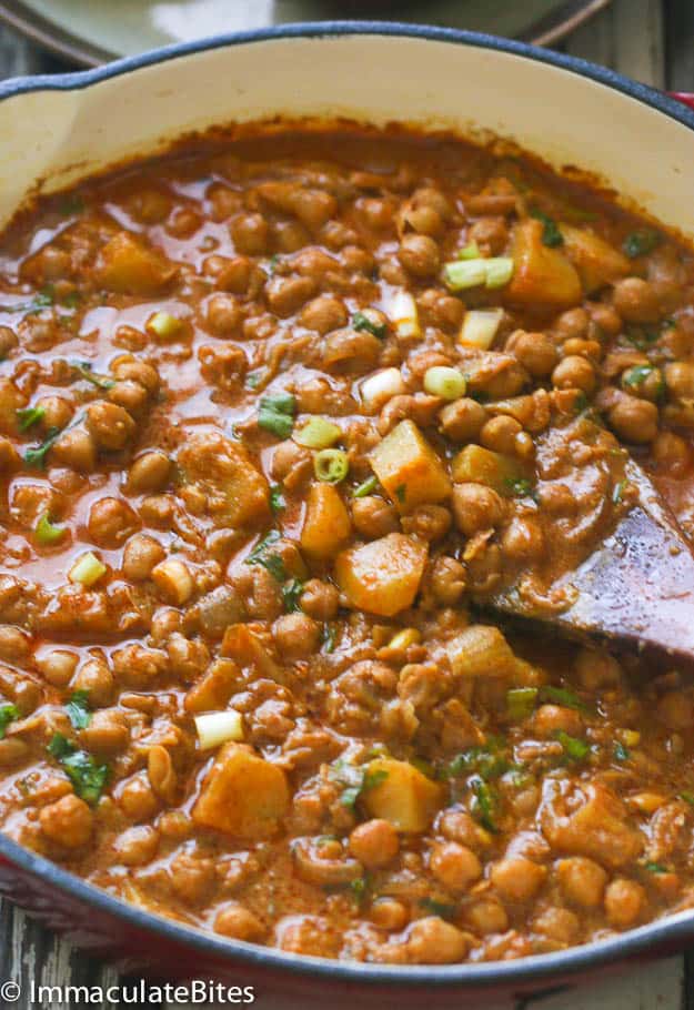 Serving up delicious and satisfying curry channa and aloo (chickpeas and potatoes)