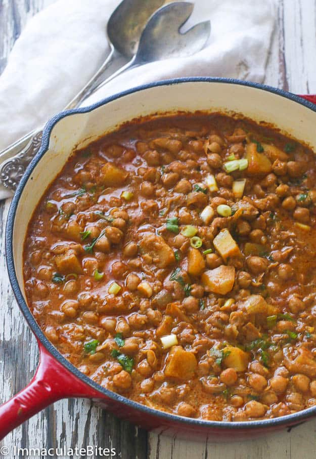 Fresh and hot off the stove curry chickpeas and potatoes