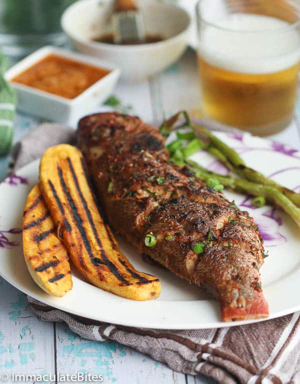 Caribbean Grilled Whole Red Snapper with Plantains on the Side